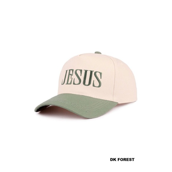 Jesus Embroidered Hat Dark Forest / Cream NWT - Picture 3 of 5